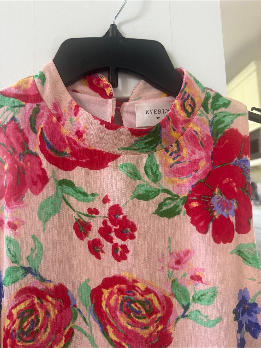 Everly Pink Floral Dress with Red, Yellow & Green Accents Small - Picture 2 of 8